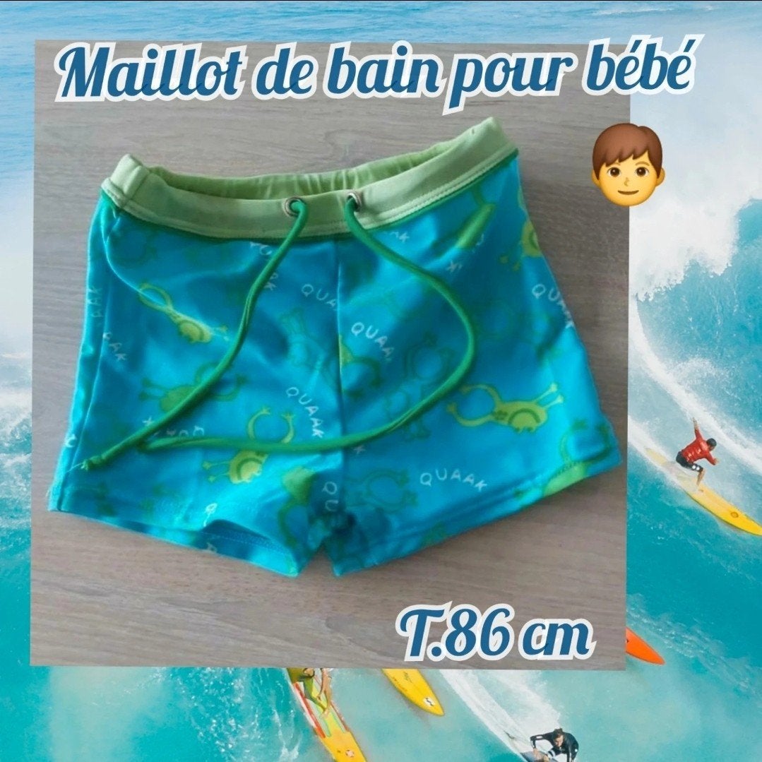 Maillot de bain pour bébé garçon-bleu/vert-T.86 cm, Enlèvement ou Envoi, Utilisé, Garçon, Maillot de bain