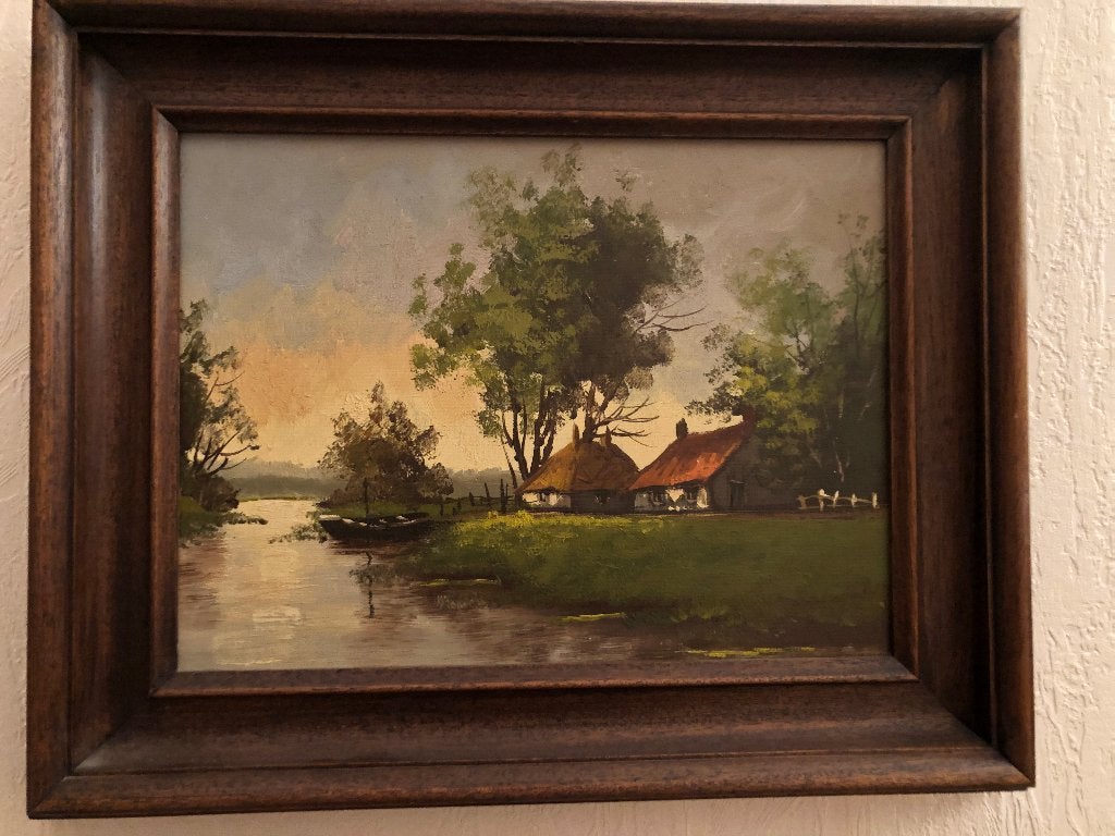 tableau huile artiste BERWINT encadré dans beau cadre bois, Peinture à l'huile, Enlèvement, Paysage urbain / rural, Toile