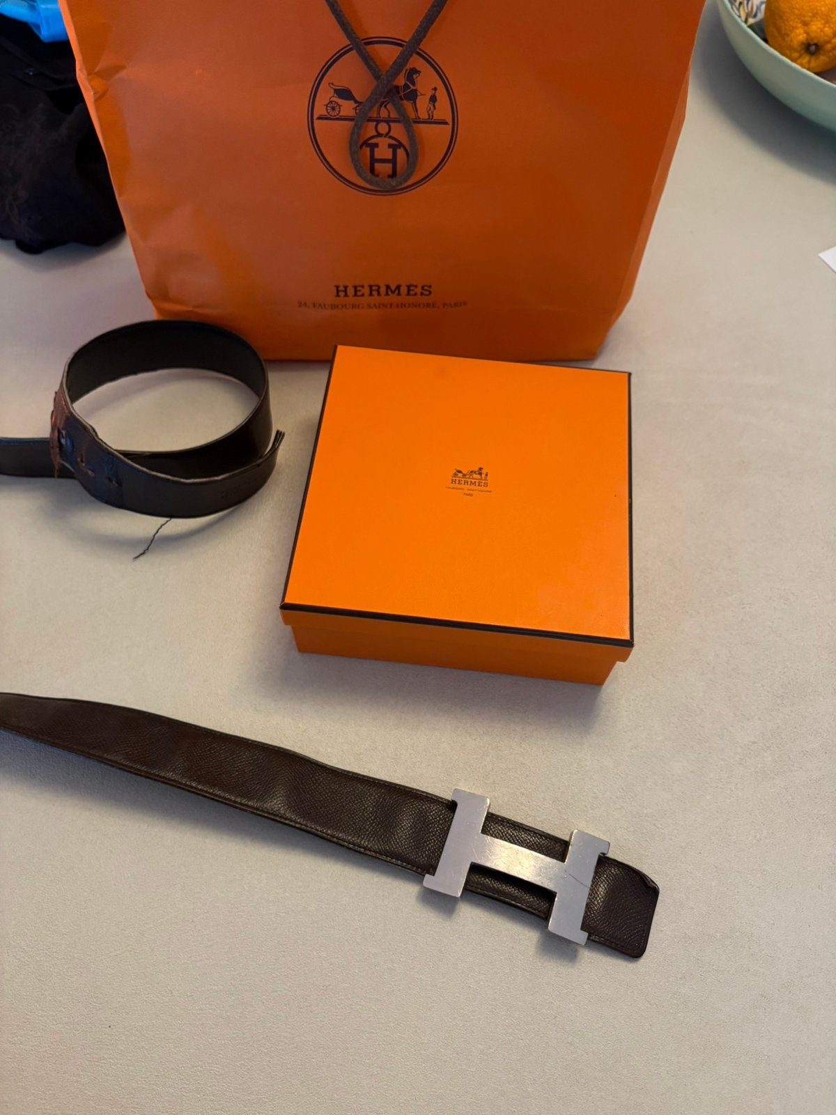Hermès Constance H-riem 42 mm –origineel + fact & verpakking, Ophalen, Bruin, Echt leder, 115 cm of meer