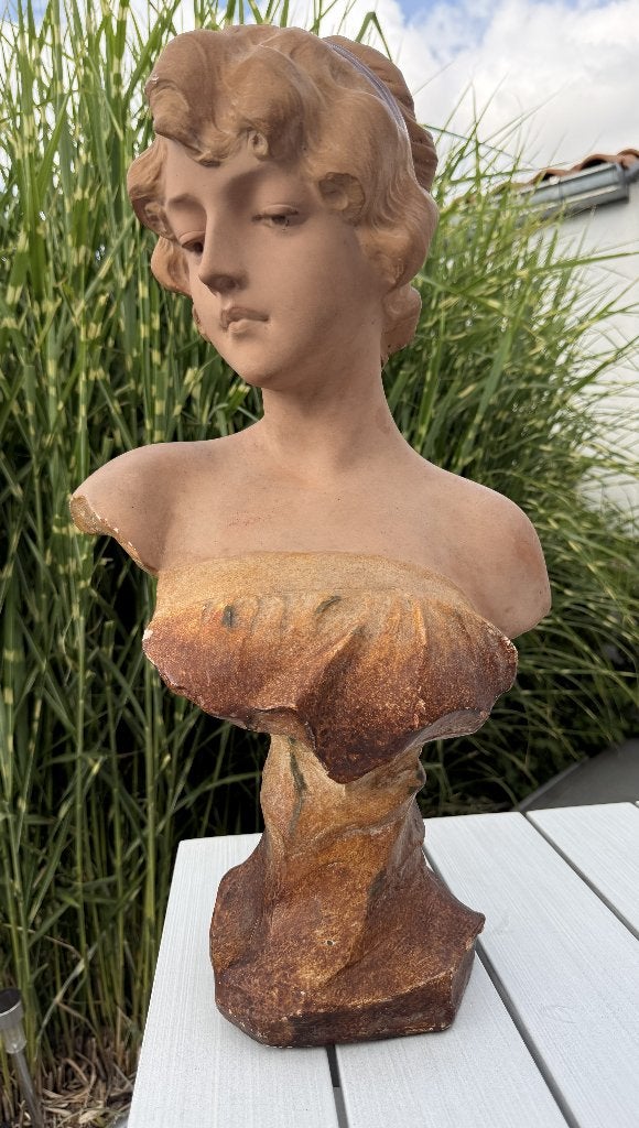 Jugendstil-buste - Gustave Van Vaerenbergh - 58 cm, Ophalen, 50 - 100 cm, Handgemaakt, Beige