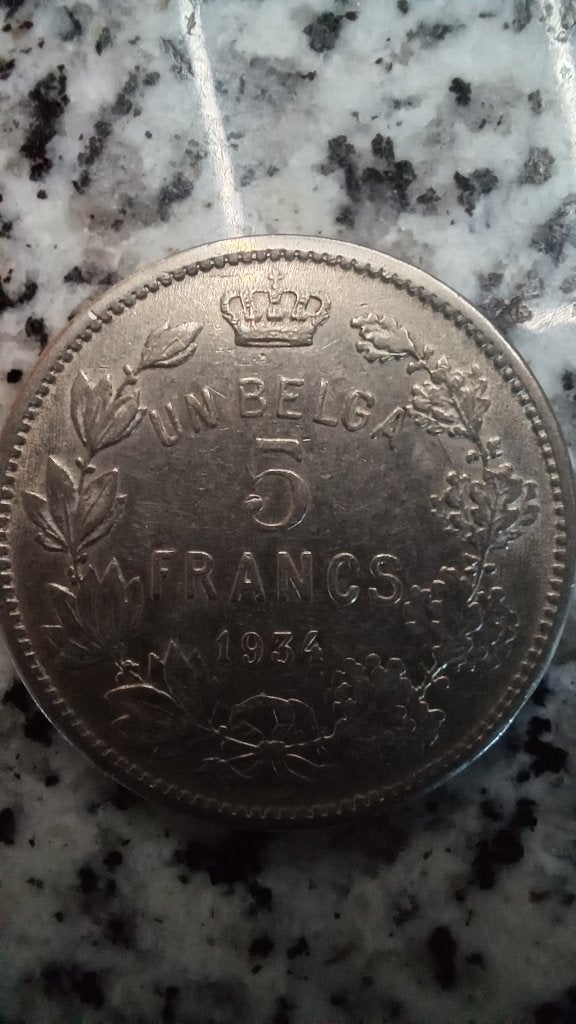BELGIË, Eén BELGA (5 Francs) 1934, moeilijk !, Postzegels en Munten, Munten | België, Losse munt, Metaal, Ophalen of Verzenden