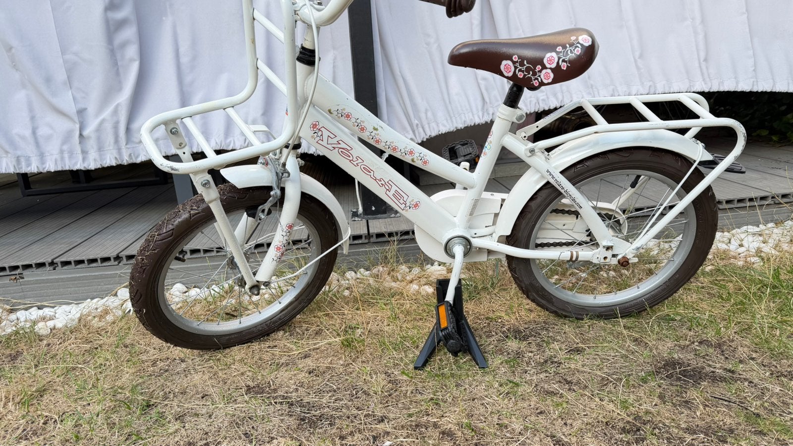 Meisjes fiets 16 inch kleur wit, Ophalen, Gebruikt, Velgrem