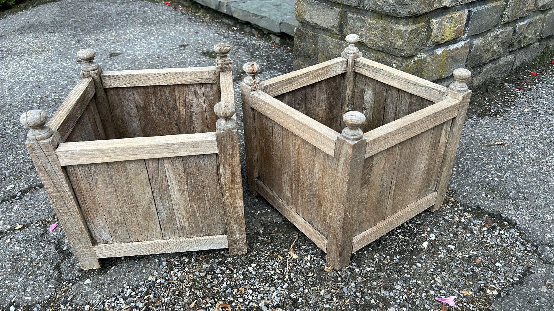 2 houten bloembakken 25 x 25, Tuin en Terras, Ophalen, Gebruikt, Minder dan 30 cm, Minder dan 60 cm