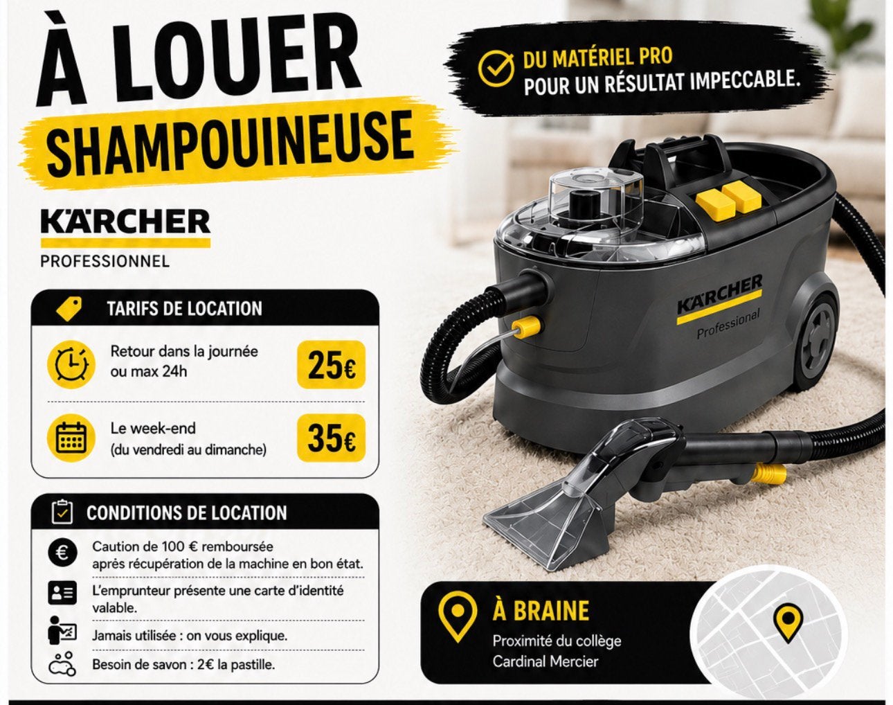 Location shampouineuse Karcher, Enlèvement, Comme neuf