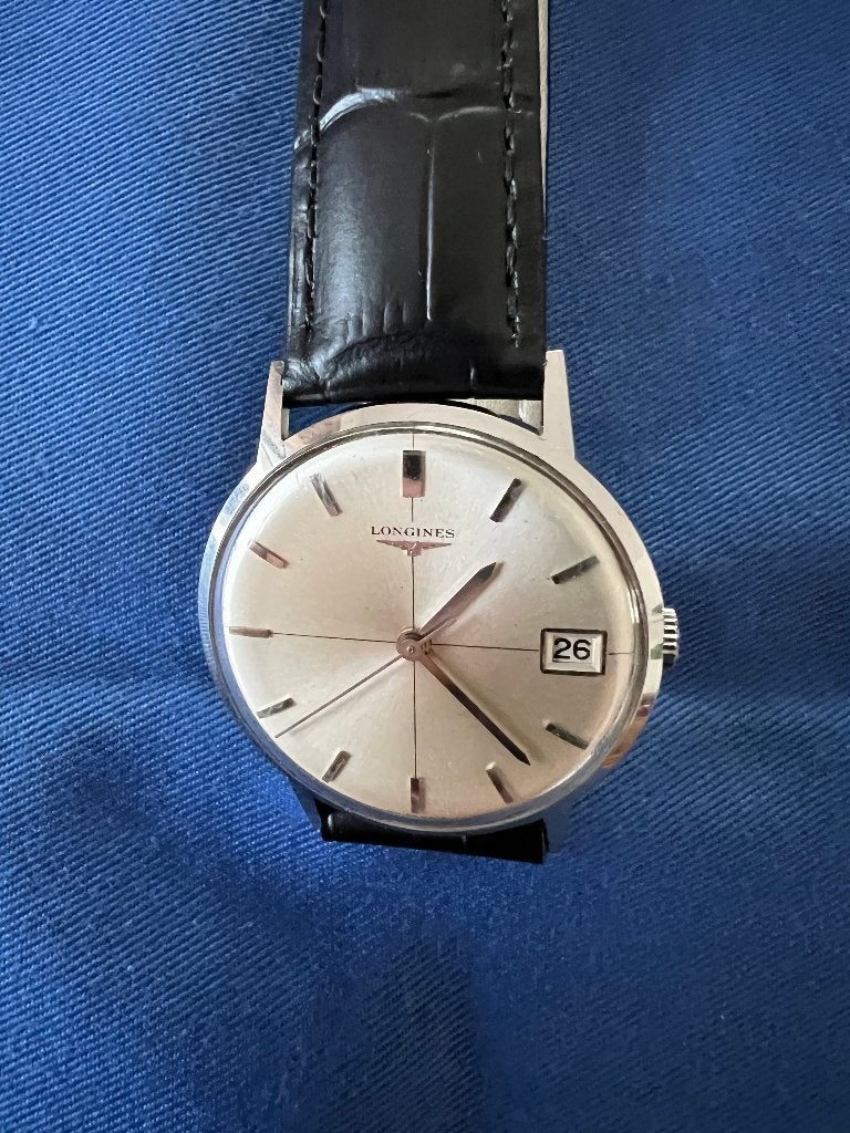 Longines Opwindbaar Vintage Herenhorloge, Montre-bracelet, Autres marques, Cuir, Enlèvement