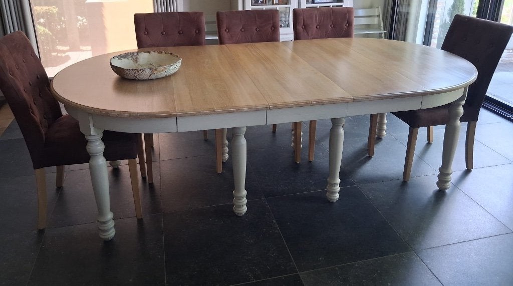 Massief eiken tafel met stoelen te koop, Huis en Inrichting, Tafels | Eettafels, Ophalen, 100 tot 150 cm, Eikenhout, 200 cm of meer