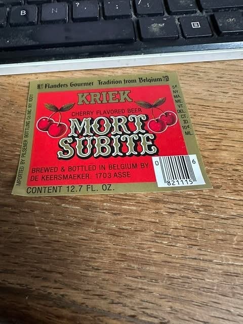 étiquette kriek mort subite brassée en bouteille Belgique, Enlèvement ou Envoi, Neuf, Autres types, Autres marques