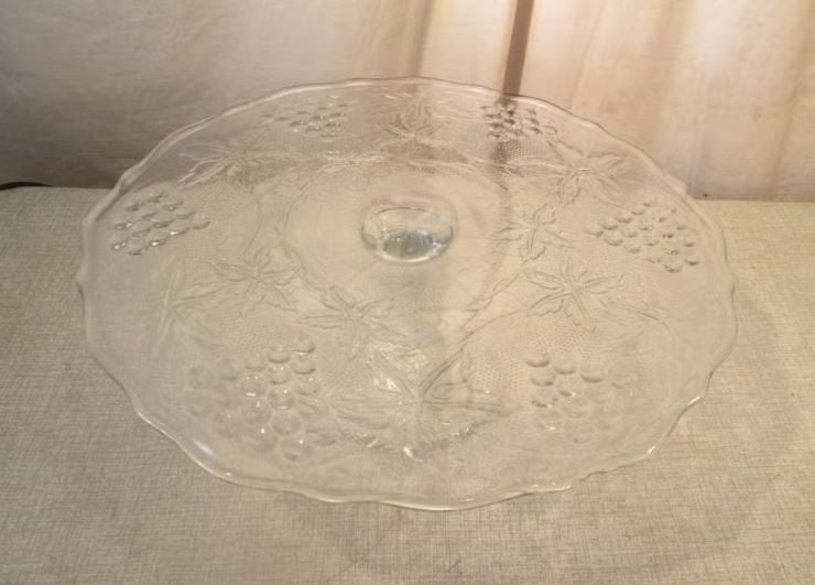Mooi Retro Glazen Taartschaal op voet - 32cm, Antiek en Kunst, Ophalen of Verzenden