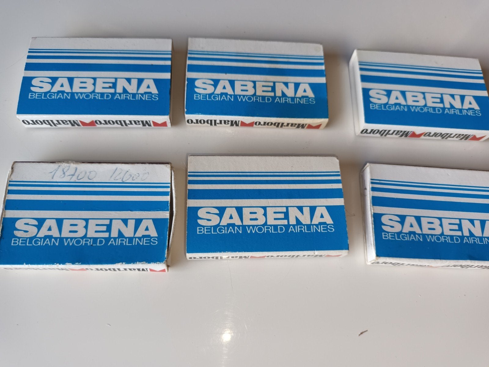 Vintage Sabena & Marlboro luciferdoosjes – Set van 6 stuks, Collections, Enlèvement ou Envoi, ##€, ###, ##€
