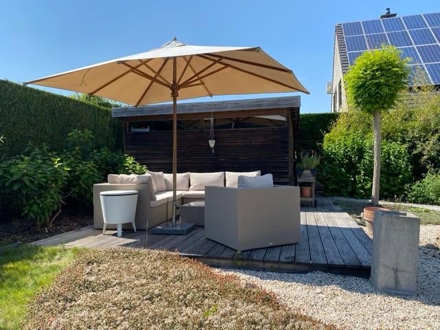 Hoeklounge tuinset in wicker kunststof, Tuin en Terras, Ophalen, Kunststof, Gebruikt, 6 zitplaatsen