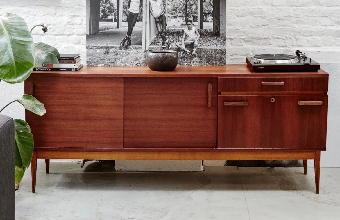 Prachtige mid century sideboard, Huis en Inrichting, Kasten | Dressoirs, Ophalen, Zo goed als nieuw, 200 cm of meer, Mid Century