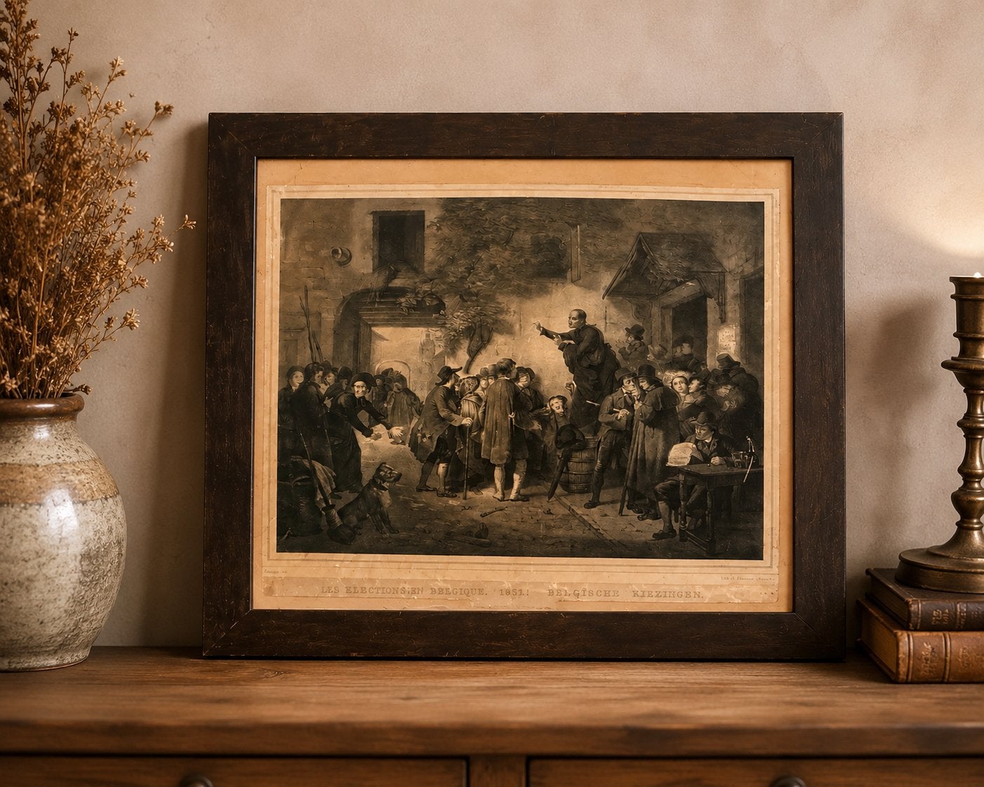 19e-eeuwse lithografie “Les élections en Belgique 1831”, Antiek en Kunst, Ophalen
