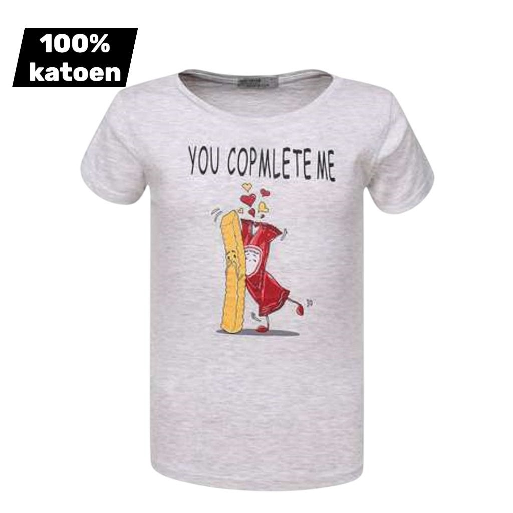 T-shirt 100% katoen you complete me grijs 164, Kinderen en Baby's, Ophalen of Verzenden, Nieuw, Jongen of Meisje, Shirt of Longsleeve