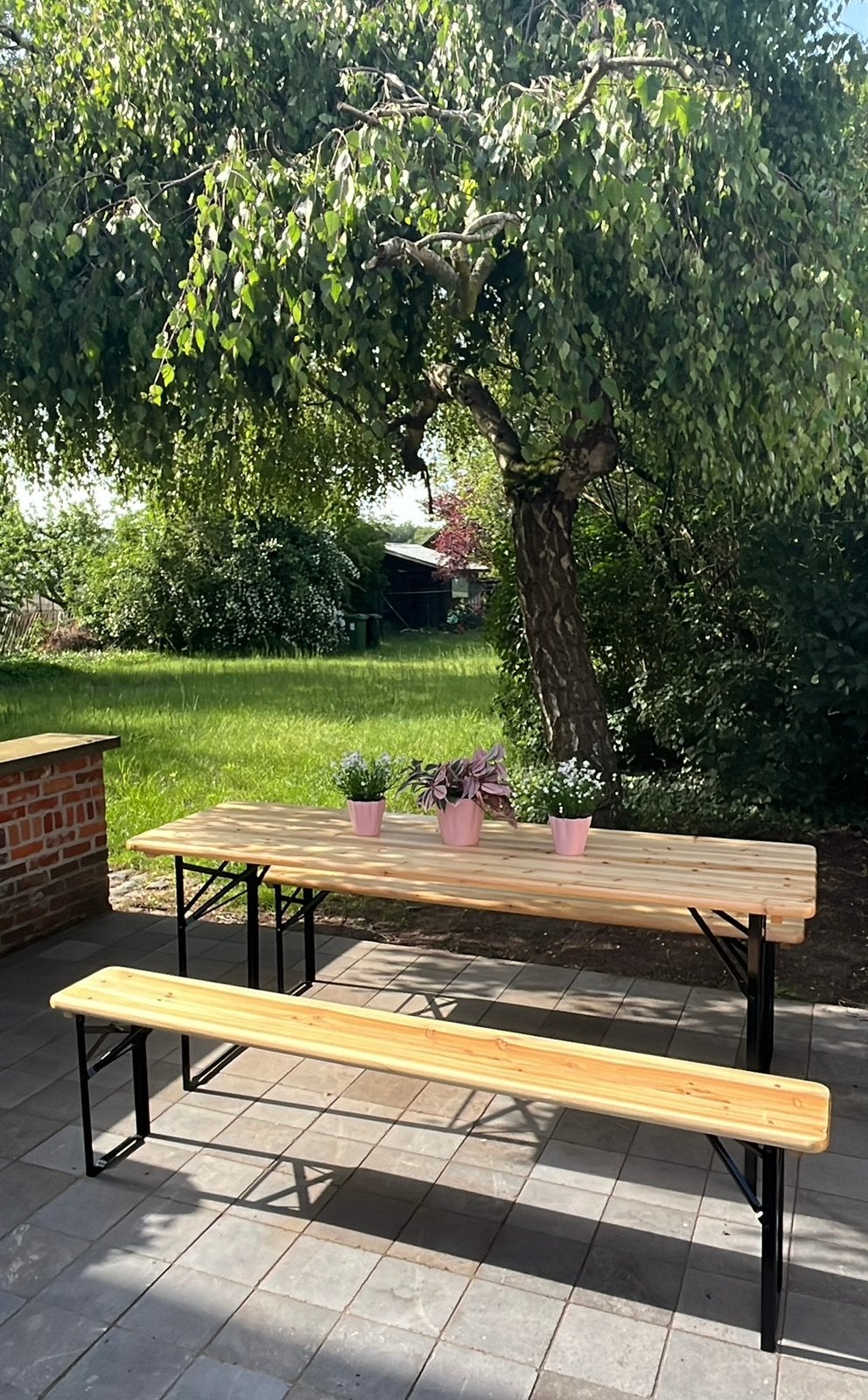 Biertafel naturel hout / picknick  bank, Tuin en Terras, Ophalen, Zo goed als nieuw, Hout, Inklapbaar