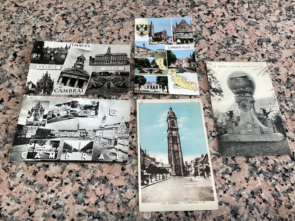 Lot 5 cartes postales anciennes CAMBRAI, Collections, Enlèvement ou Envoi, 1920 à 1940, Affranchie, France