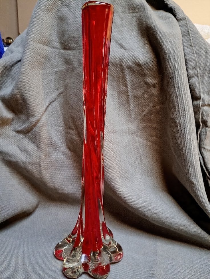 Vase soliflore rouge rubis avec base torsadée, Enlèvement ou Envoi