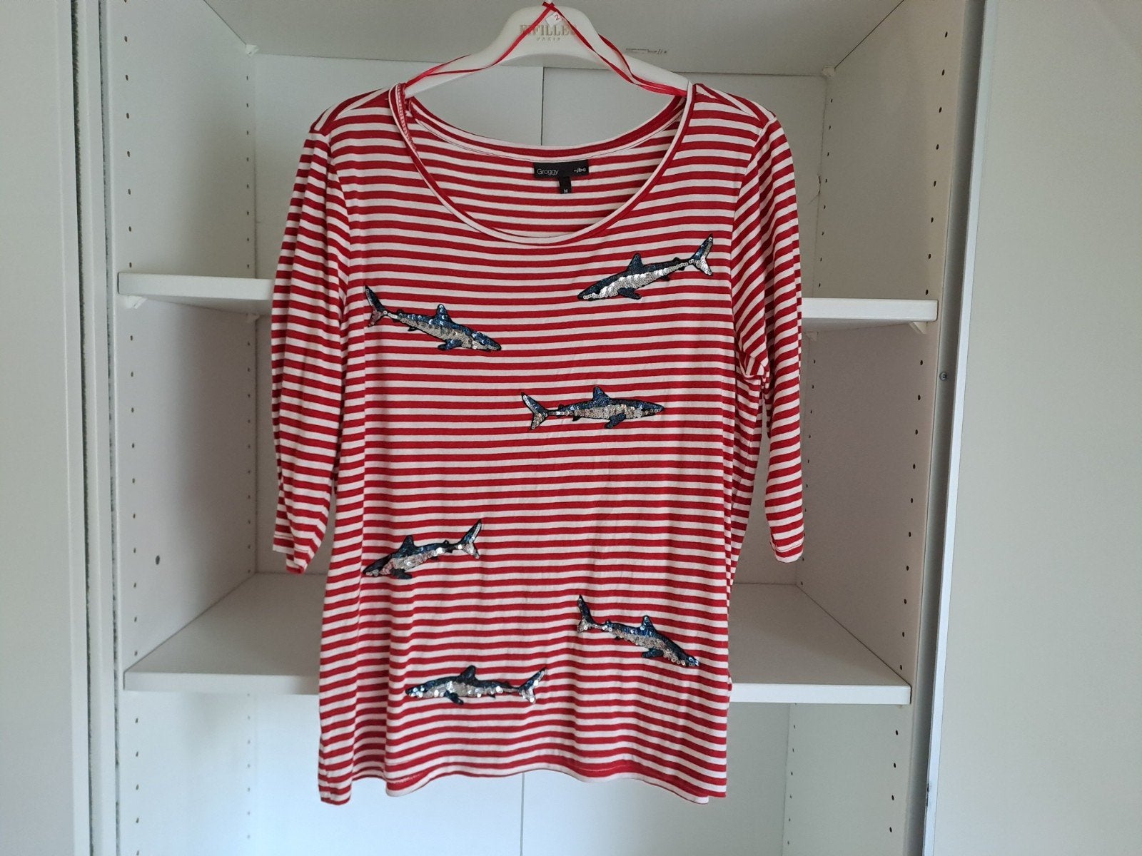 T-shirt t M à rayures rouges et blanches, paillettes, requi, Rouge, Manches courtes, Taille 38/40 (M), Groggy by JBC