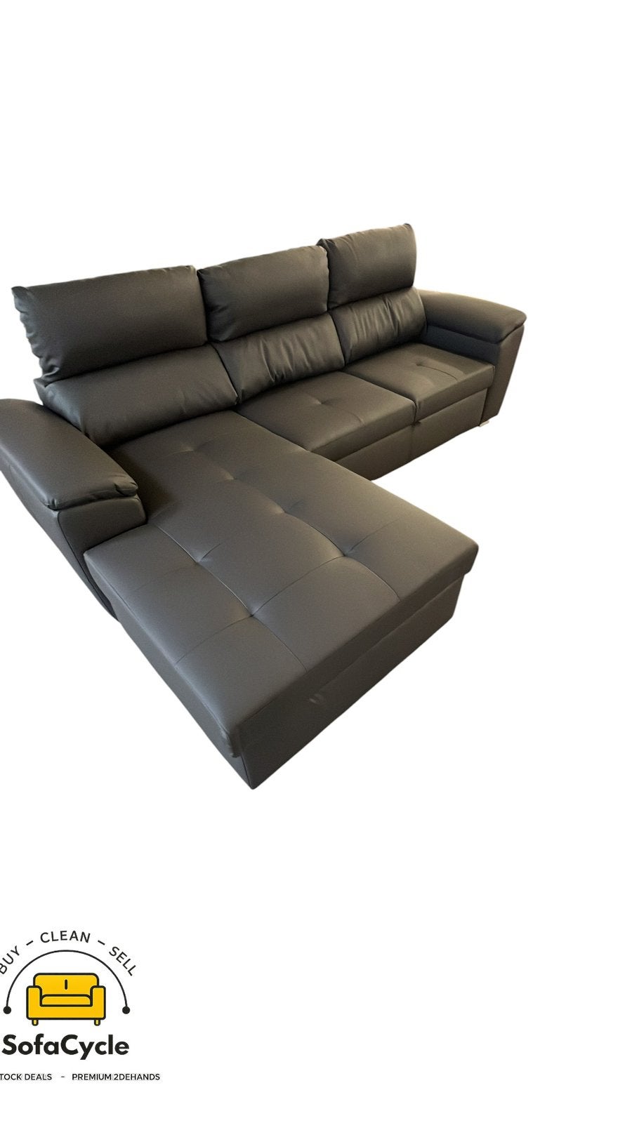 Fauteuil d'angle en cuir gris-vert avec fonction couchage, Neuf, Enlèvement ou Envoi, SofaCycle, Info@sofacycle.be