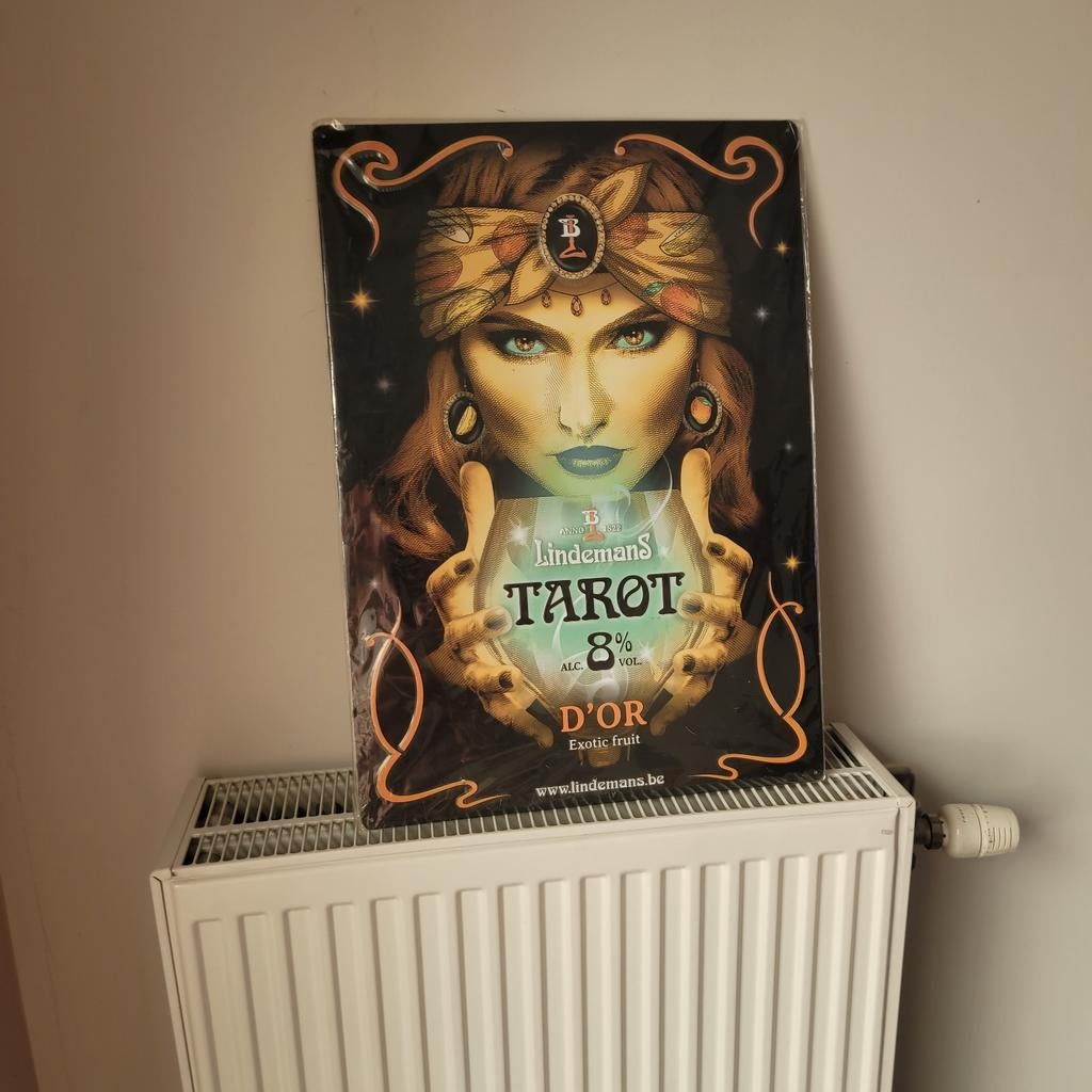 Lindemans tarot d voor metalen plaat, Verzamelen, Biermerken, Ophalen of Verzenden