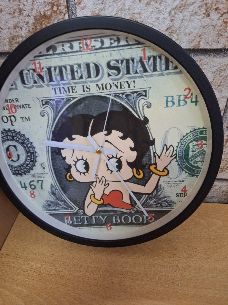 Betty Boop Horloge 2002 le temps c'est de l'argent signé., Enlèvement ou Envoi, Neuf, Humain