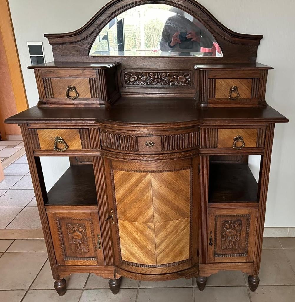 Antieke buffetkast met spiegel, Huis en Inrichting, Ophalen, Gebruikt, 100 tot 150 cm, Art nouveau