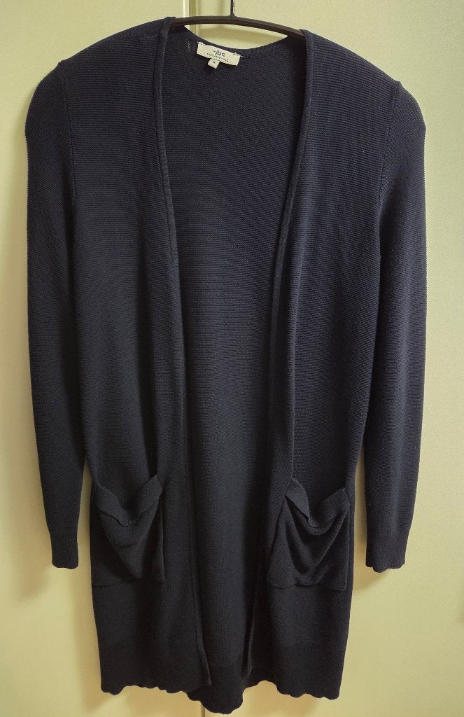 Donkerblauw lange gebreide zomervest met zakken, M, Kleding | Dames, Ophalen of Verzenden, Zo goed als nieuw