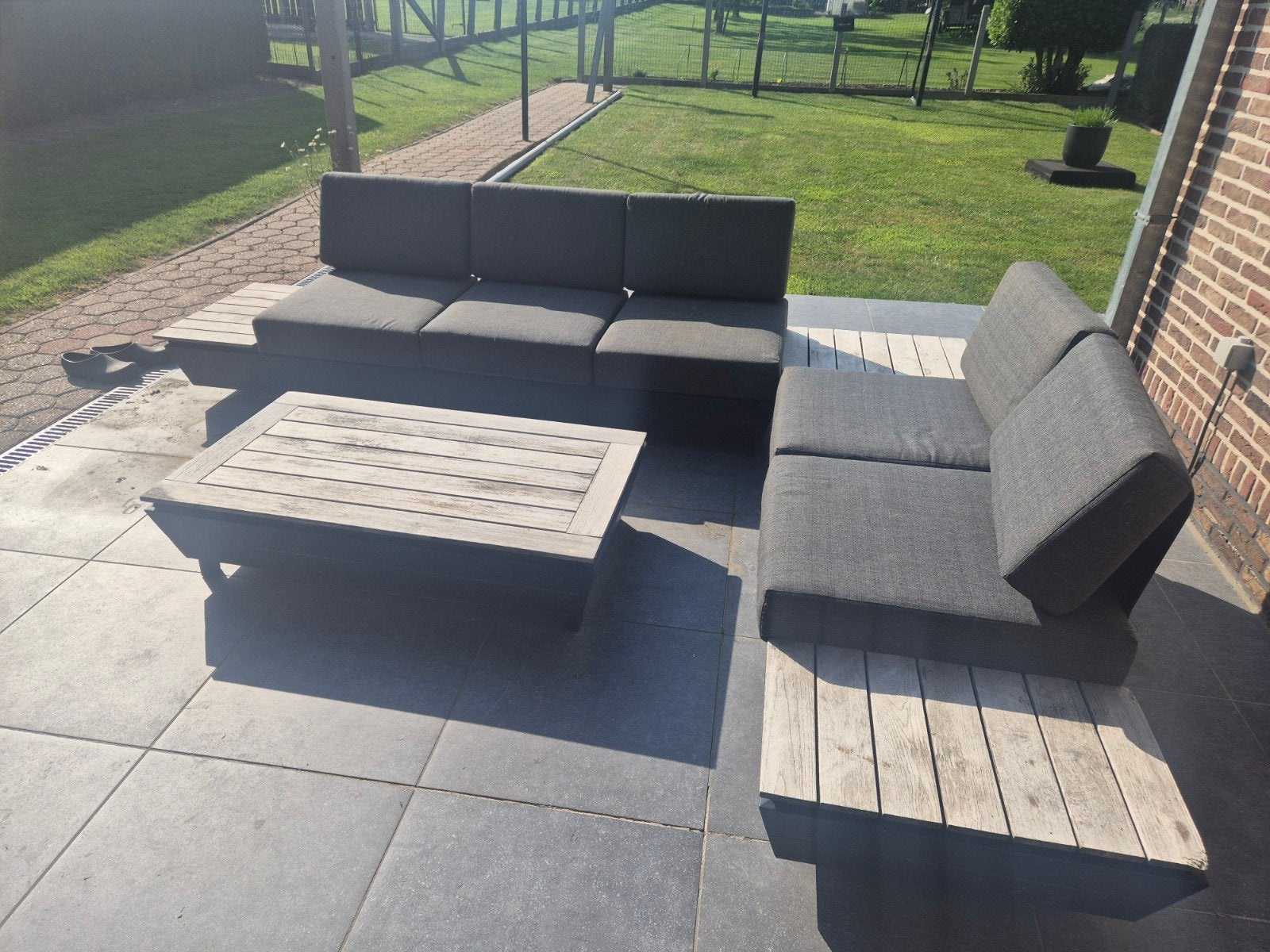 Loungeset, Tuin en Terras, Tuinsets en Loungesets, Gebruikt, Loungeset, Hout, 5 zitplaatsen, Ophalen