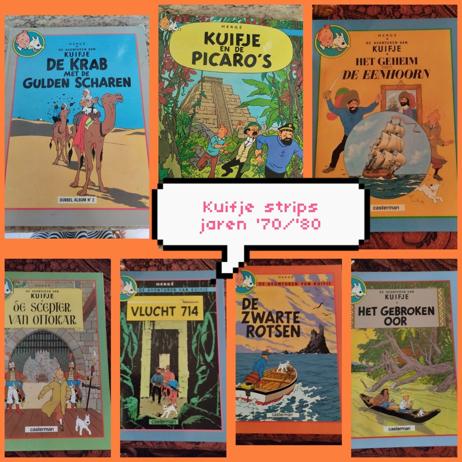 Zeven hard cover strips Kuifje jaren '60->'80. +2 gratis., Ophalen of Verzenden