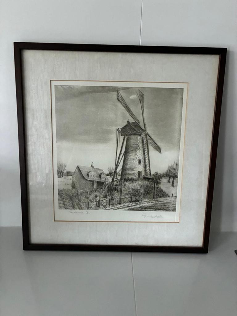 Ets , afbeelding molen, Antiek en Kunst, Ophalen of Verzenden, Ets