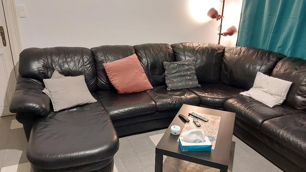 Salon cuir, 75 à 100 cm, 250 à 300 cm, Banc d'angle, Quatre personnes ou plus