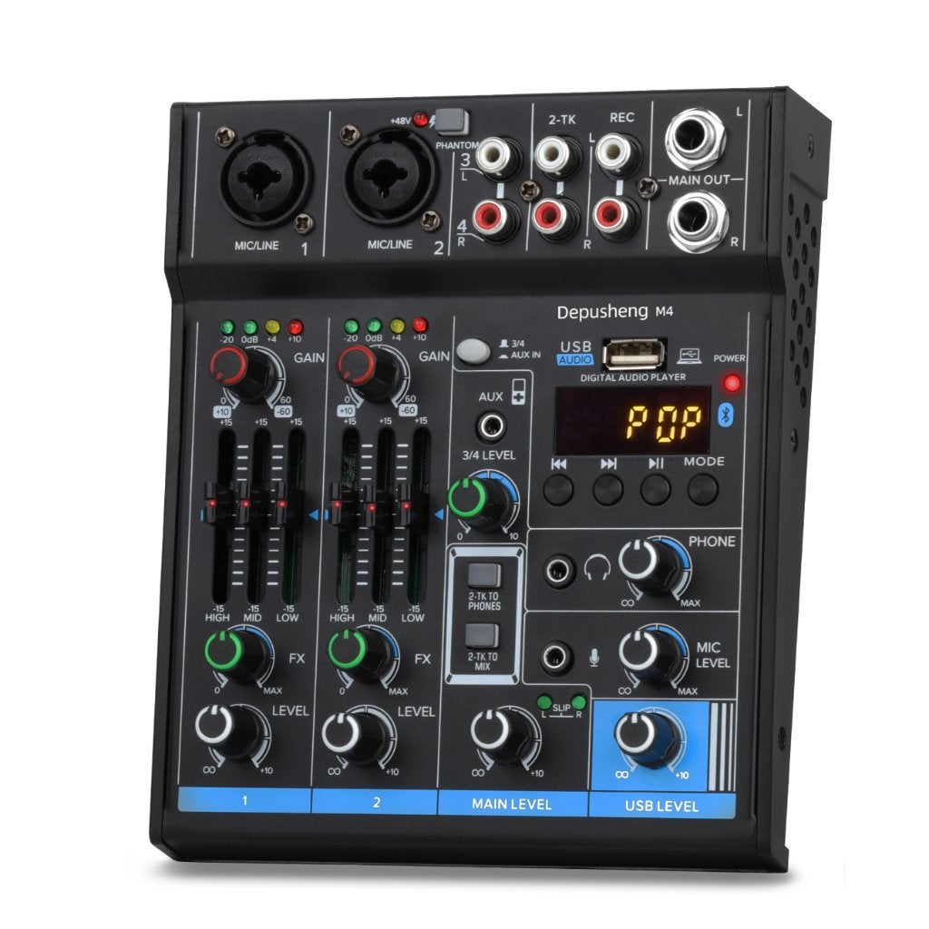 Mixeur audio professionnel M4, 4 canaux, USB et Bluetooth, Enlèvement ou Envoi, Comme neuf, Micro pour instrument, Sans fil