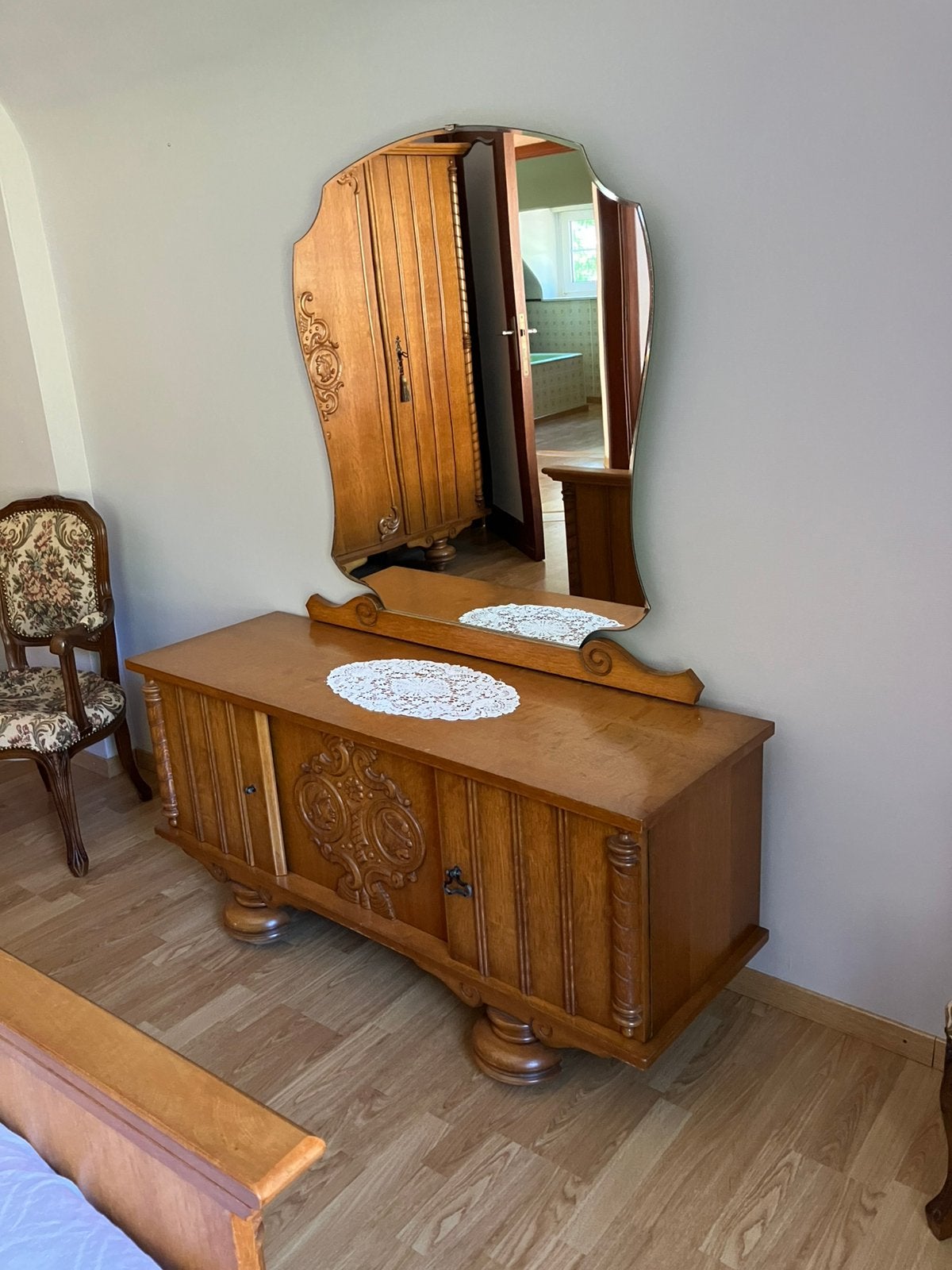 eiken slaapkamer – kleerkast, bed & commode met spiegel, Huis en Inrichting, Ophalen, Gebruikt