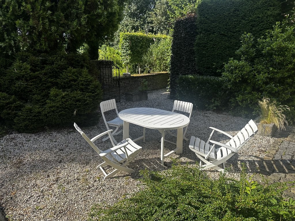 Set d'extérieur en bois massif TABLE + CHAISES, Chaise, Comme neuf, Enlèvement, Bois