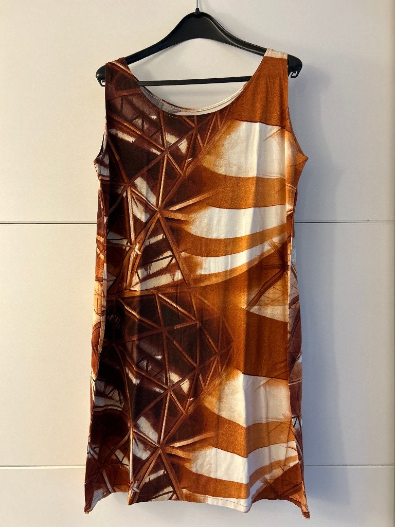 Bruin-witte jurk met print, Kleding | Dames, Bruin, Maat 46/48 (XL) of groter, Ophalen of Verzenden, Zo goed als nieuw