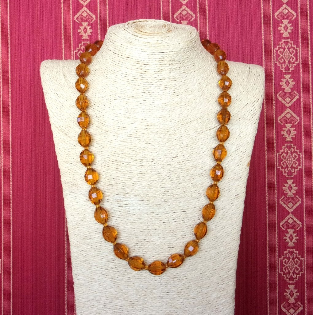 Collier vintage en verre à facettes des années '50 citrine, Enlèvement ou Envoi, Autres matériaux, Collier
