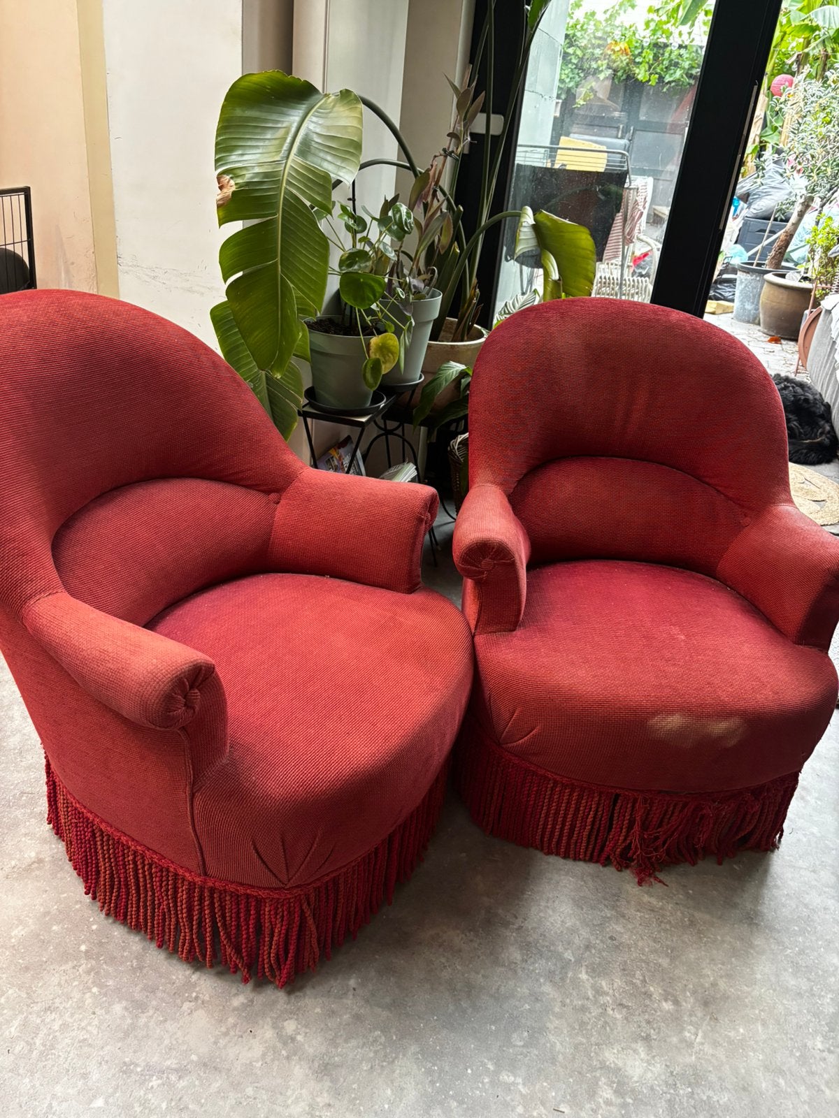 2 vintage bordeaux zetels, Maison & Meubles, Fauteuils, Utilisé, Enlèvement
