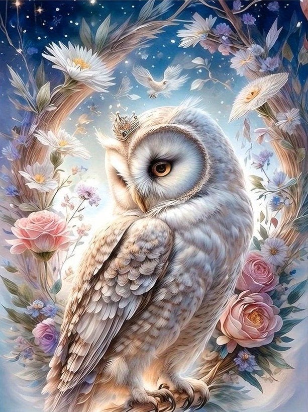 50x40cm Diamond Painting Uil (rond) nr 122, Nieuw, Meerkleurig, Ophalen of Verzenden, Overige materialen