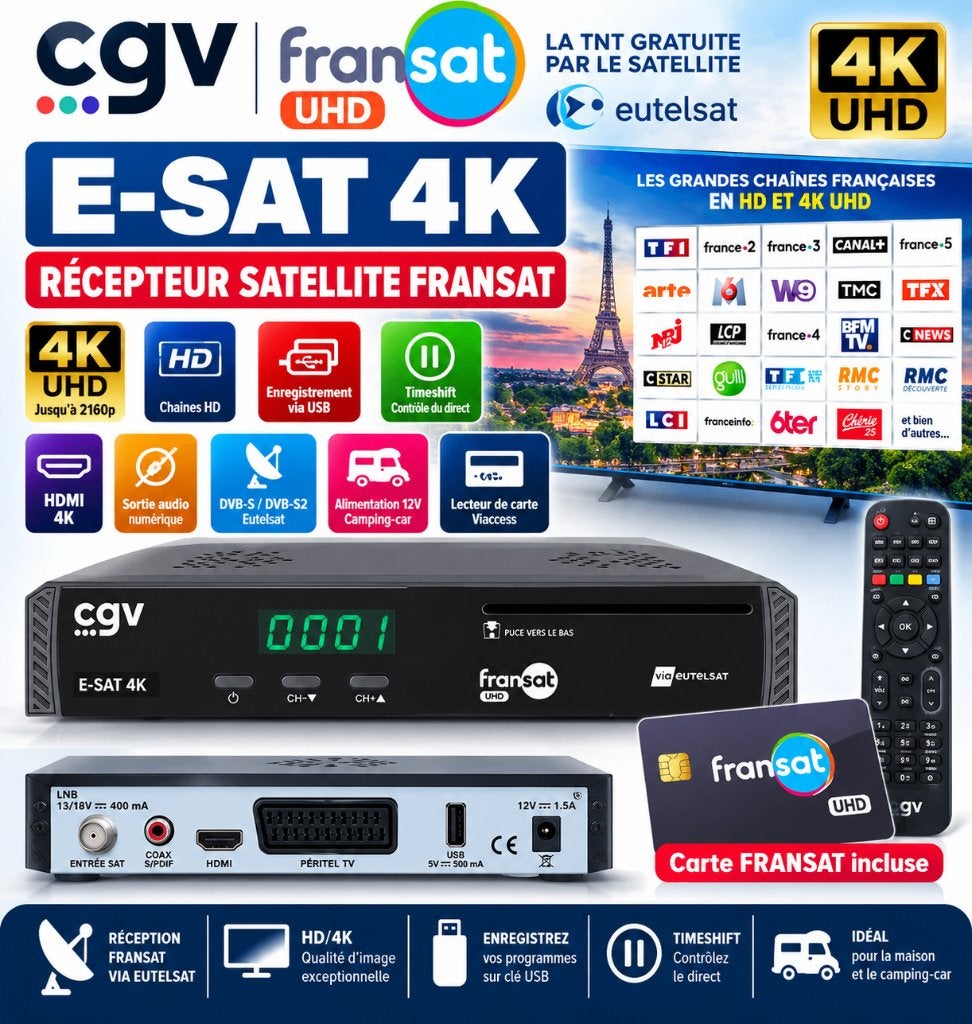Décodeur Satellite 4K – Carte FRANSAT, TV, Hi-fi & Vidéo, Enlèvement, Neuf, Antenne (parabolique), Autres marques
