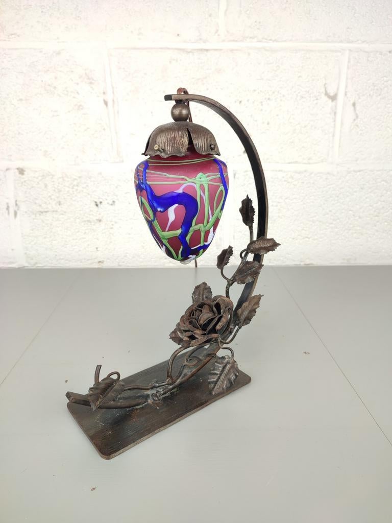 Unieke smeedijzeren lamp met kunstglas, Enlèvement ou Envoi