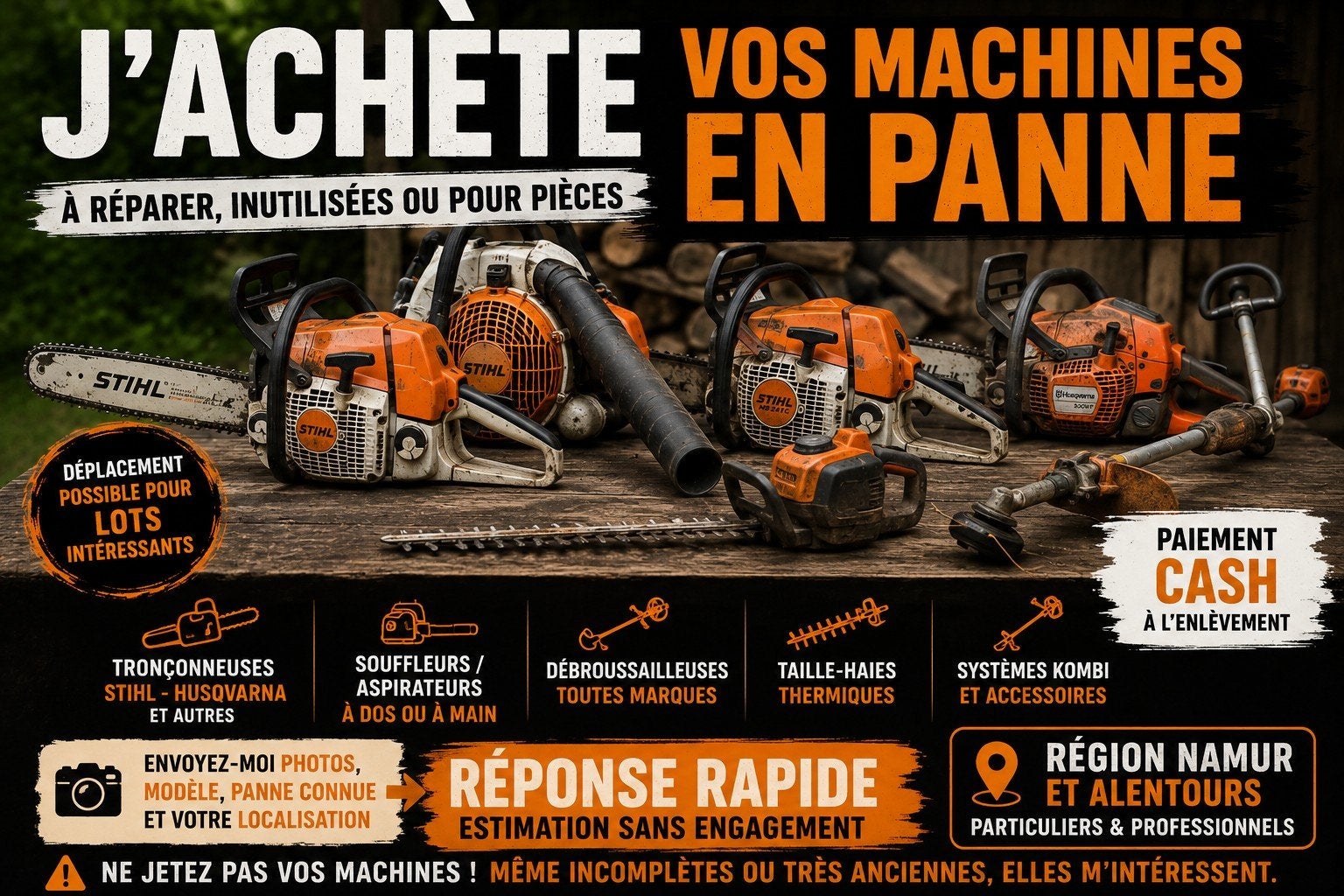 ACHÈTE MATÉRIEL DE JARDINAGE EN PANNE / À RÉPARER, Tuin en Terras, Ophalen