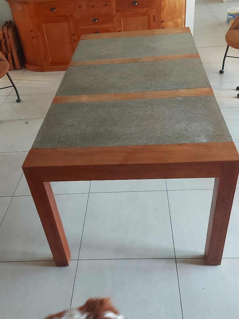 tafel in teak met graniet, Ophalen, Gebruikt, Teakhout, 50 tot 100 cm