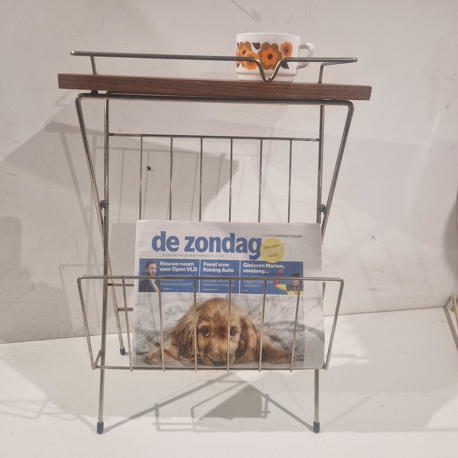 vintage lectuurbak met bijzettafel , hout blad en metaal fra, Antiek en Kunst, Ophalen of Verzenden