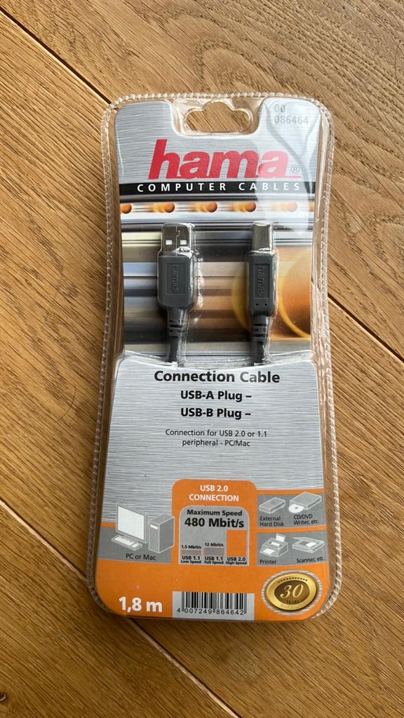 Câble USB A-B Hama, Informatique & Logiciels, Pc & Câble réseau, Enlèvement ou Envoi, Neuf