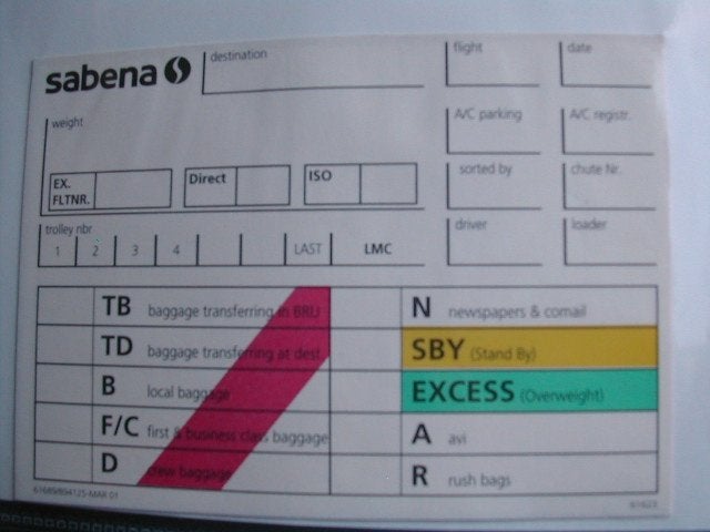 Sabena Document #024 Baggage Load – Maart 2001, Verzamelen, Ophalen of Verzenden, Nieuw