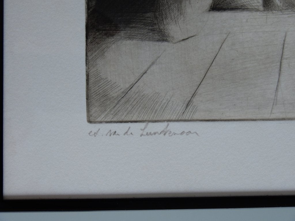 Ets Roland Devolder 'Vrouw aan tafel, Antiek en Kunst, Ophalen, Ets, Gesigneerd