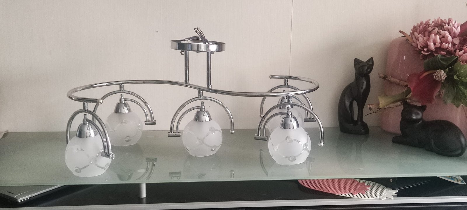 plafondlamp 5-lichts met glazen lampenkappen, Huis en Inrichting, Ophalen, Nieuw