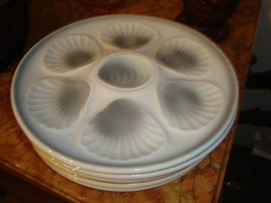6 Vintage oesterborden Moulin des Loups & Hamage., Antiek en Kunst, Antiek | Servies los, Ophalen