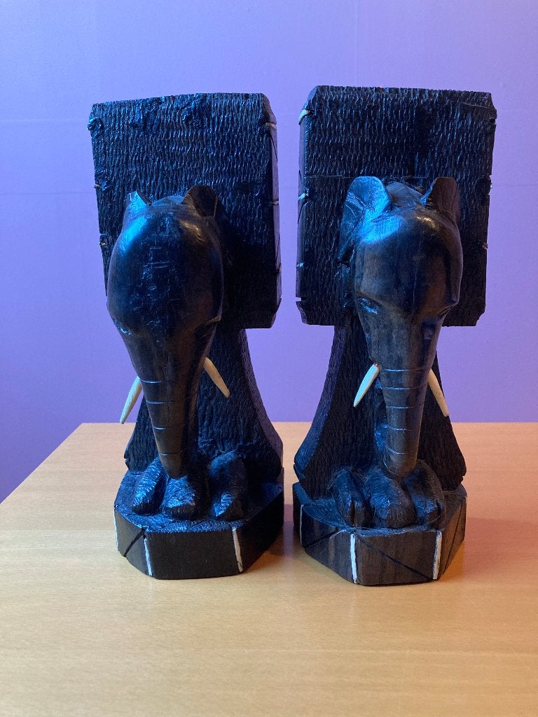 houten boekensteunen olifant, Ophalen, Houtsnijwerk, Handgemaakt, Zwart