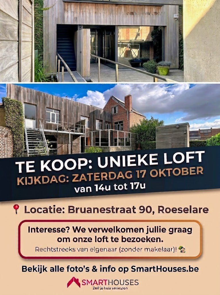 Unieke loft met praktijkruimte | KIJKDAG ZAT 17/10 14u-17u!, Roeselare, 500 tot 1000 m², 3 kamers, 520 m²