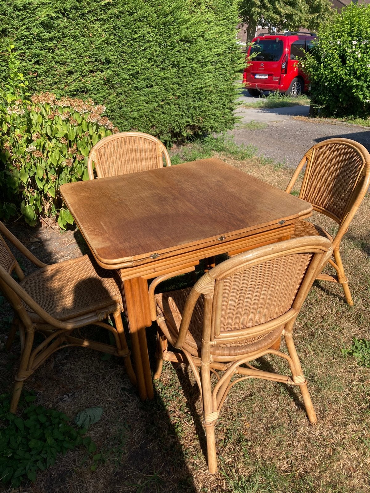 Tuintafel met stoelen, Tuin en Terras, Tuinsets en Loungesets, Ophalen, Gebruikt, Hout